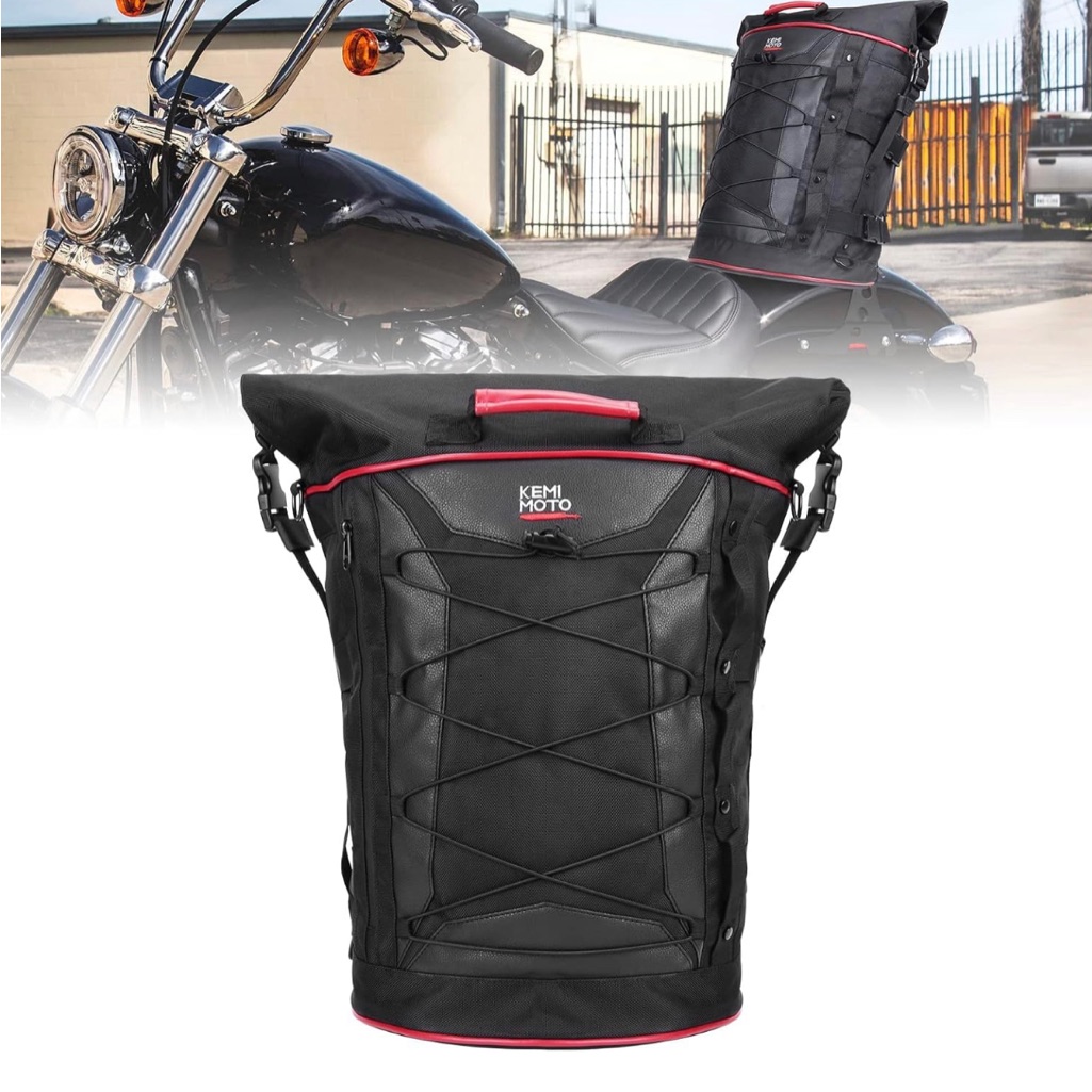 Kemimoto Motorcycle Expandable Sissy Bar Bag Backrest Luggage Bag Waterproof 30l